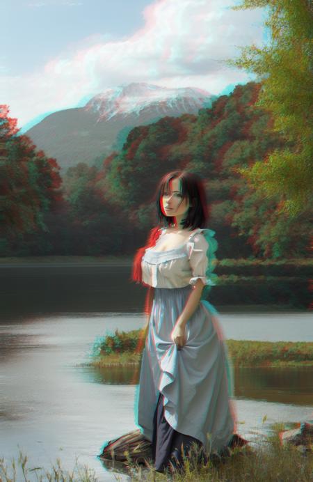 20221221114095-519419691-a landscape painting of a beautiful woman standing next to a lake, wearing victorian dress, dark blue, light gray, mountains in.png